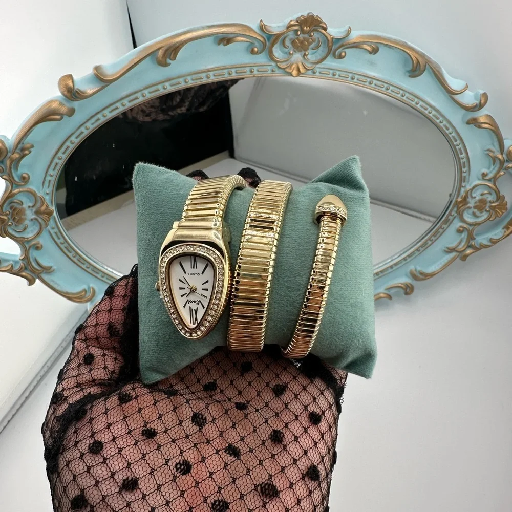 Anthropologie Gold Wrap-Around Crystal Accent Watch